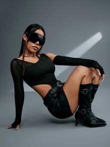 SHEINNeu Bodysuit Sólido Con Detalles De Recorte Calado