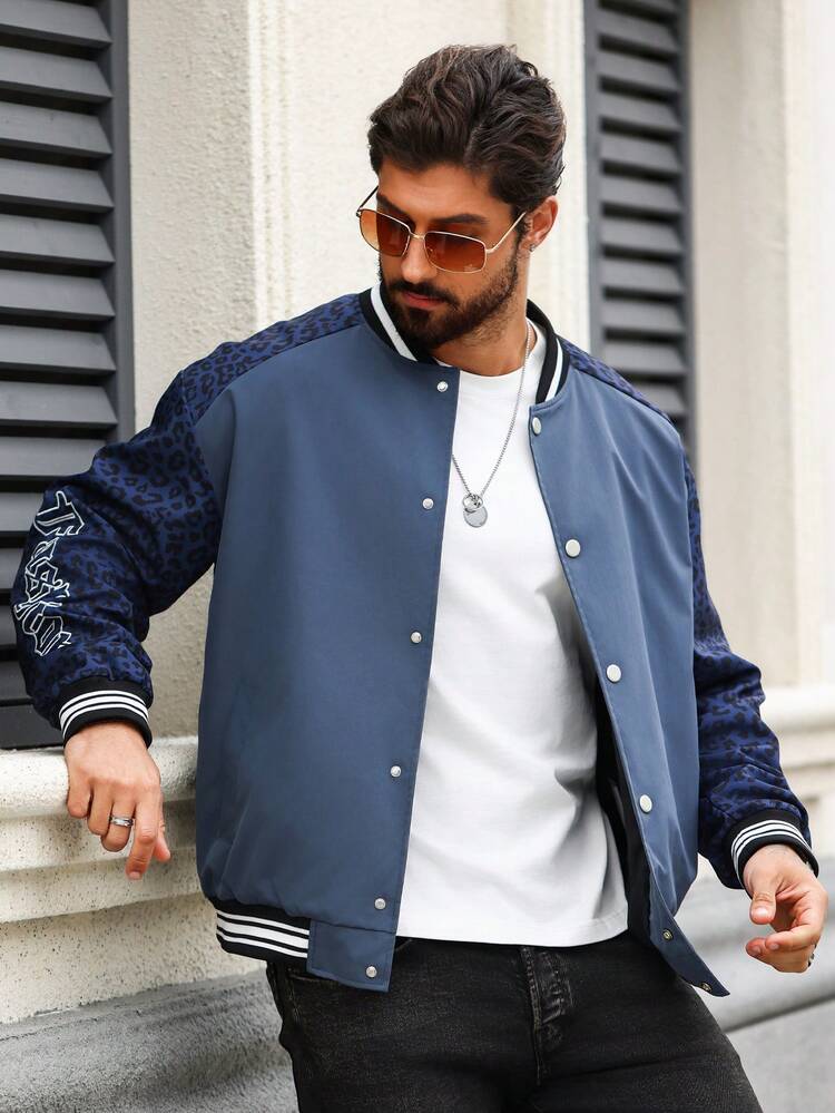 Men'S Eye Pattern & Leopard Print Long Sleeve Jacket