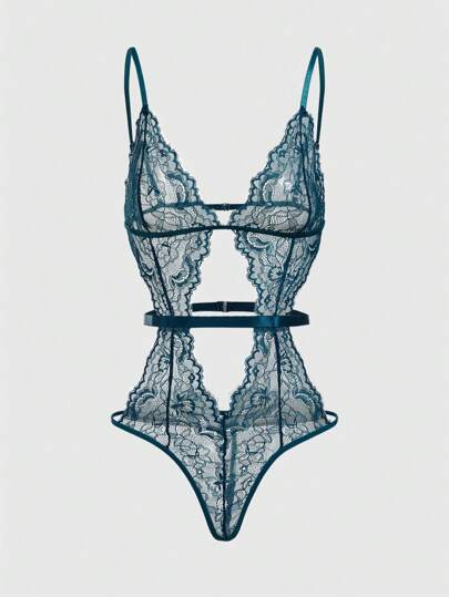 ROMWE Goth Hollow Out Kanten Verleidelijke Bodysuit Lingerie