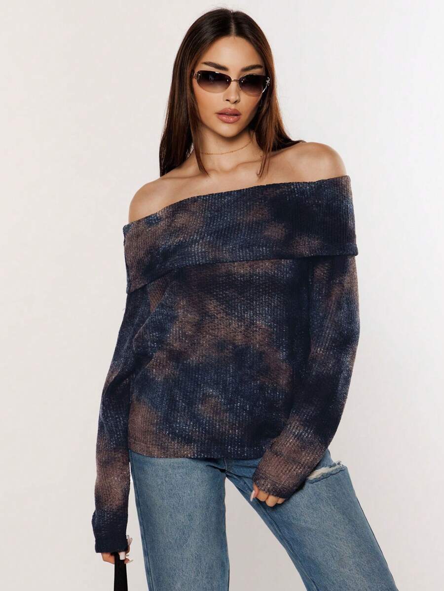 SHEIN Essnce 女士渐變色單肩t恤 - 彩色 - 查看 1