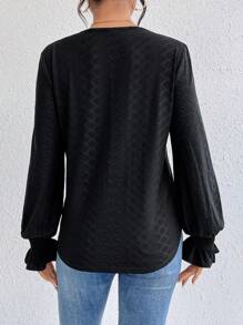 Breezaya Embroidered Applique Bell Sleeve Blouse - Black - View 2