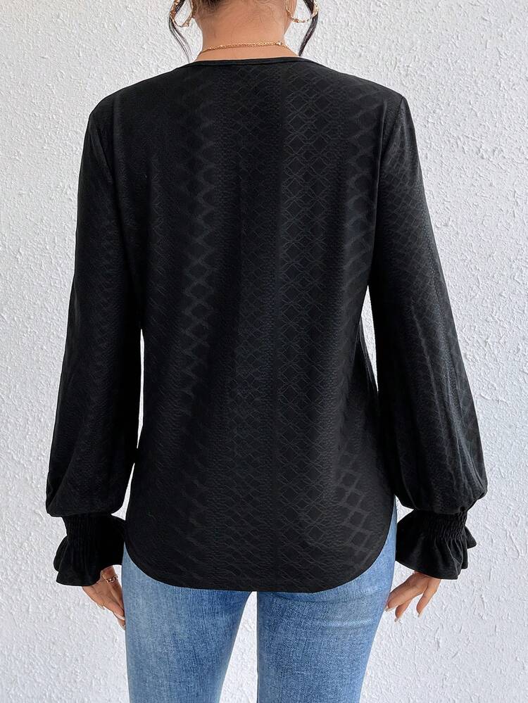 Embroidered Applique Bell Sleeve Blouse