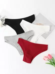 4pcs Teen Girl Solid Color Basic Seamless Ribbed Triangle Underwear Set