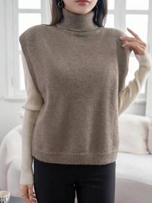 DAZY 女士高領針織毛衣背心 - 駝色 - 查看 6