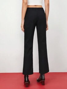 Maija 腰部鏤空微喇長褲 - 黑色 - 查看 3