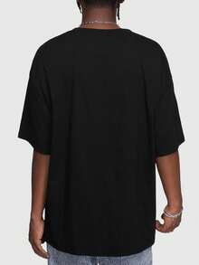 Fakhri Hilmi Men Skull Letter Print Drop Shoulder T-Shirt - Black - View 2