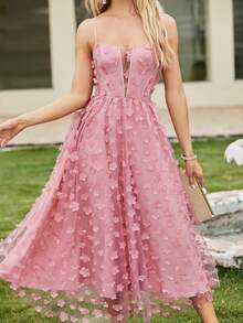 Double Crazy Women's Floral Contrast Mesh Tulle Cami Dress - Pink - View 4