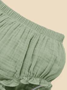 SHEIN Đồ dưới đáy Bé viền lá sen màu trơn - Màu xanh Bạc hà - Xem 3