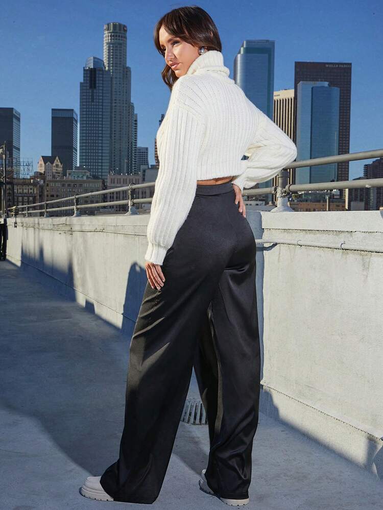 Asymmetric Wrap Tie Satin Pants