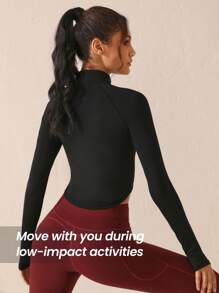 SHEIN Sports Women's Stand Collar Zipper Closure Half Placket Slim Fit Sports Sweatshirt - Black - View 5