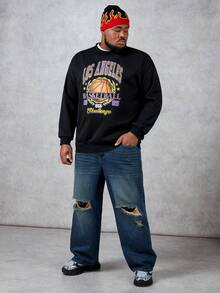 GENTILAND Loose Fit Men's Plus Size Knit Casual Round Neck Sweatshirt - Black - View 8