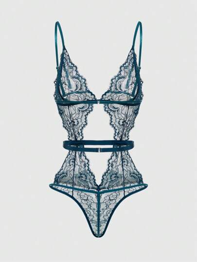 ROMWE Goth Hollow Out Kanten Verleidelijke Bodysuit Lingerie view 2