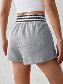 SHEIN Essnce Color Block Striped High Waisted Shorts With Slanted Pockets - Grey - View 5