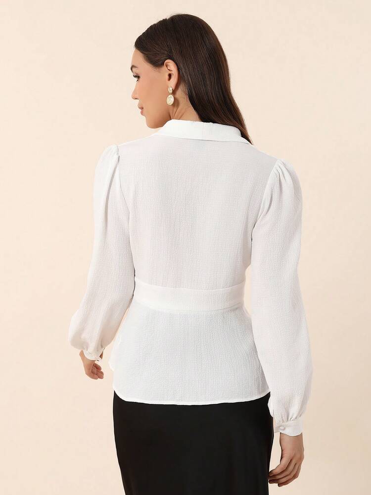 Women'S Ruffle Hem Shirt With Collar