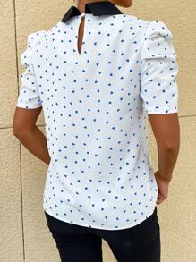 Mulvari Hình trái tim Vá lại Vòng cổ Ống tay áo Áo sơ mi - Màu xanh lam - Xem 2