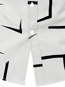Men's 3D Geometric Pattern Fashion Casual Business Short Sleeve Shirt, Summer - White - View 4