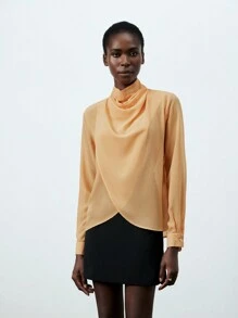Aveloria Modichic Women's Solid Color Stand Collar Wrap-Around Shirt Fall Cloth For Women - Orange - View 3
