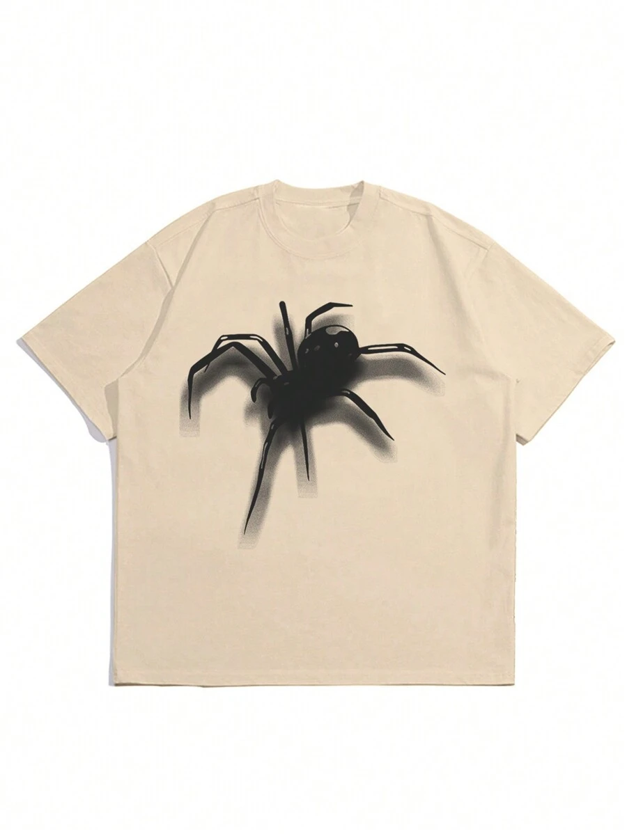 Camiseta con estampado de letras y arañas para hombres, para Halloween - Albaricoque - Ver 1