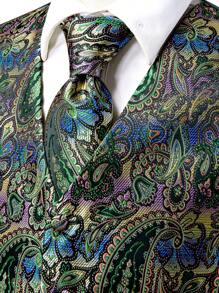 Men's Plus Size Paisley Jacquard Suit Vest - Green - View 6