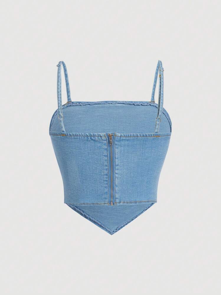 SHEIN Áo yếm denim thường ngày dành cho các cô gái tuổi teen - Rửa nhẹ - Xem 2