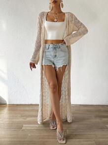 EMERY ROSE Ladies' Hollow Out Long Sleeve Cardigan Sweater Fall Winter Cloth For Women - Apricot - View 4