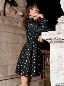 SHEIN Frenchy 花卉印花v領長袖連衣裙