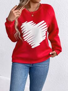 SHEIN LUNE Áo thun tay lỡ in hình trái tim cỡ lớn dành cho nữ, Valentine - Đỏ - Xem 3