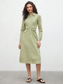 BizChic Long Sleeve Shirt Dress - Green - View 1