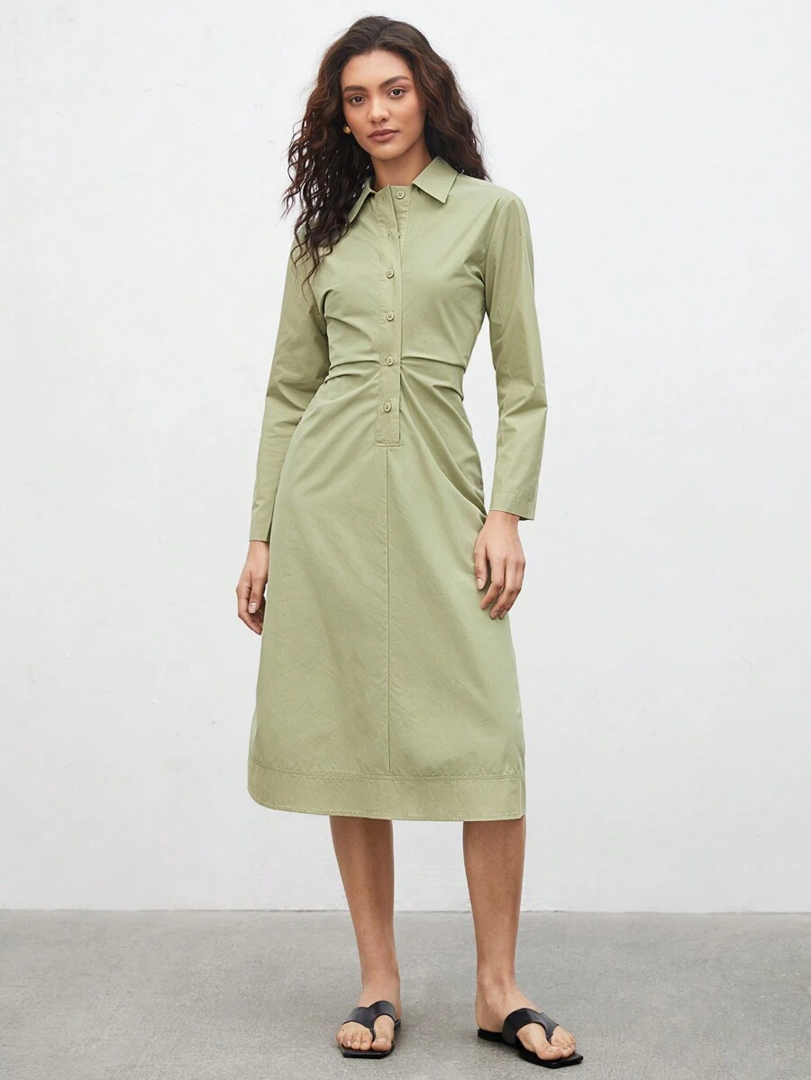 BizChic Long Sleeve Shirt Dress - Green - View 1