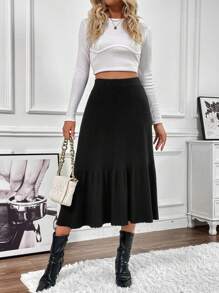 Chiquease 女式荷葉邊毛衣裙 - 黑色 - 查看 6