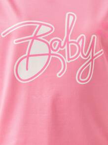 Conjunto de pijama para niña preadolescente con camiseta de manga larga impresa con letra y pantalones largos con patrón de cuadros