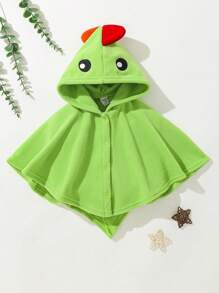 SHEIN 新生嬰兒男童卡通恐龍角形帽衫披風 - 綠色 - 查看 1