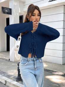 SHEIN Unity 女士休閒綁腰針織外套 - 藏蓝色 - 查看 3