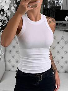 ChicMe Sleeveless Ribbed Knit Tank Top Slim Fit Basic Casual Everyday Wear For Women - White - View 4