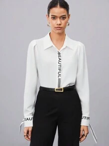 BizChic Women’S Letter Printed Puff Sleeve Shirt