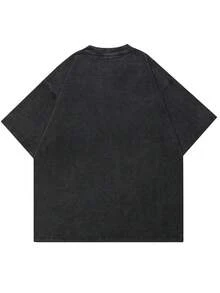 Men's Letter And Character Printed T-Shirt, Breathable, Absorbs Sweat - Black - View 2