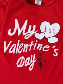 Baby Girl Long Sleeve T-Shirt With Slogan & Heart Print And Bell-Bottoms Pants Set - Red - View 5