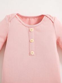 SHEIN 新生女嬰針織柔軟圓領長袖過肩睡衣套裝 - 彩色 - 查看 6