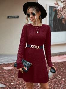 SHEIN Clasi Xoắn Dan Đầm Áo len Không có thắt lưng - Màu Đỏ Sâu - Xem 3