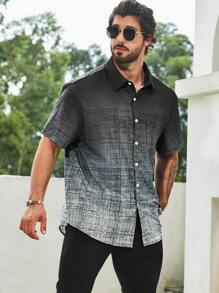 Manfinity Homme Męski Gradient Druk Krótki Rękaw Koszula Rozmiar Plus