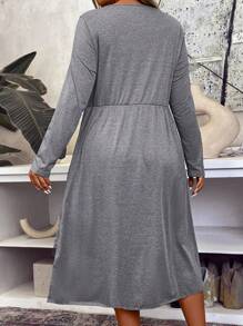 SHEIN LUNE Plus Size Women's Ruffled Hem Pleated Dress - Dark Grey - View 2