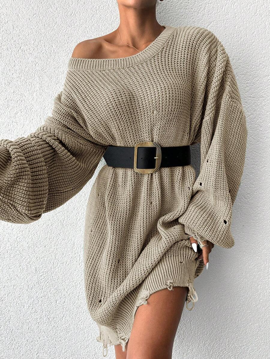 EURMUSE Pullover mit Riss Drop Shoulder Rippenstrick