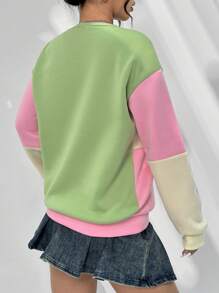 SHEIN Qutie Women'S Oversized Drop Shoulder Sweatshirt With Letter Print And Color Blocking - Multicolor - View 2