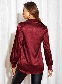 SHEIN Privé 鈕扣長袖襯衫 - 紅色 - 查看 2