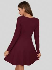 SHEIN Privé Vestido De Manga Larga Con Escote Corazón - Burdeos - Ver 2