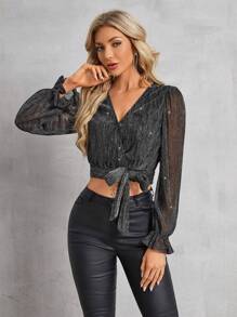 SHEIN Frenchy 女性閃亮包身上衣 - 銀色 - 查看 1