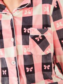 SHEIN Giường đôi In Cô gái Tween Tay áo dài Và Quần Nhà  Mặc Bộ - Hồng - Xem 5