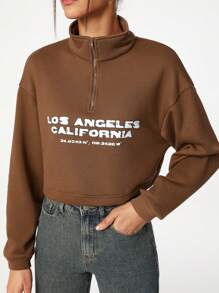 MICHELLE K GRAPHICS High Neck Cropped Loose Fit Women'S Sweatshirt - Brown - View 4