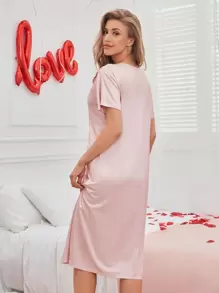 Cartoon Pattern Ladies Pajama Night Dress, Moo Moo - Pink - View 3