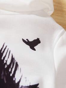 Toddler Boys' Casual Hooded Sweatshirt With Feather Pattern Print, Matched With Solid Color Jogger Pants - Multicolor - View 3